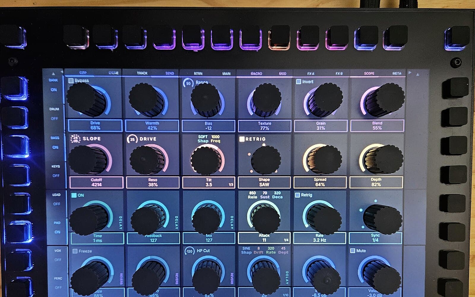 The frame of backlit switches around the KARL screen